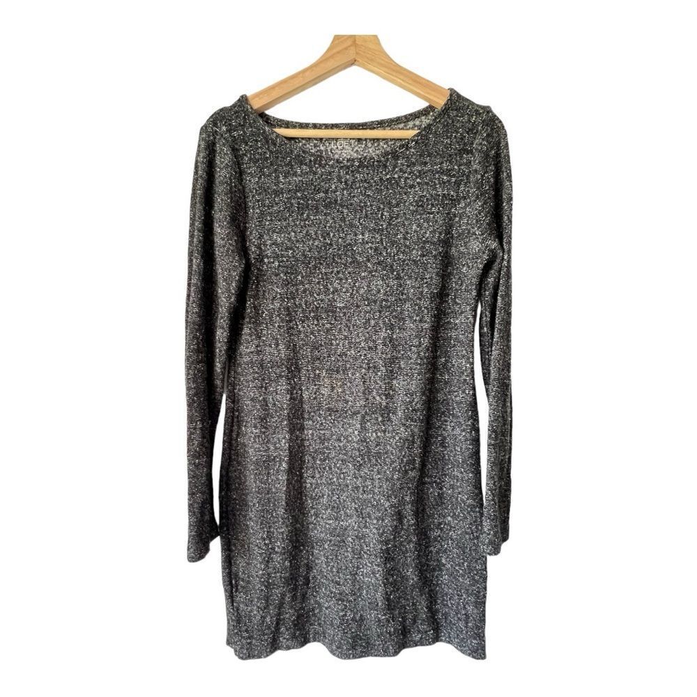 Women's  LOFT mini dress long sleeve crew neck bodycon GREY Casual fresh size S.